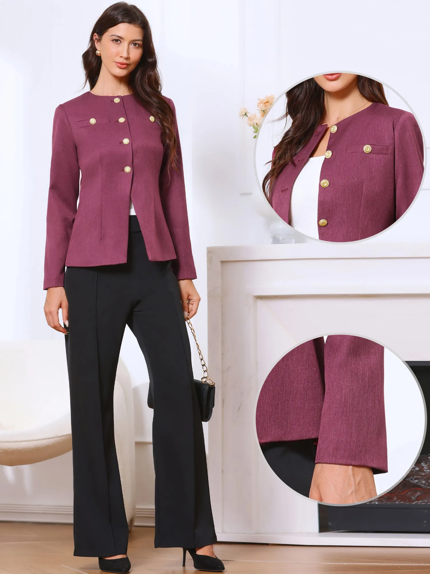 Collarless Button Down Long Sleeve Peplum Jackets sold by Allegra K product image thumbnail 5