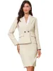 2 Pieces Notched Lapel Double Breasted Blazer & Midi Pencil Skirt Formal Suit Set sold by Allegra K