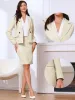 2 Pieces Notched Lapel Double Breasted Blazer & Midi Pencil Skirt Formal Suit Set sold by Allegra K