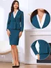 2 Pieces Notched Lapel Double Breasted Blazer & Midi Pencil Skirt Formal Suit Set sold by Allegra K