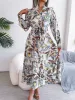 Lapel Boho Paisley Long Sleeves Tie Waist Midi Dress sold by Allegra K
