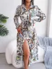 Lapel Boho Paisley Long Sleeves Tie Waist Midi Dress sold by Allegra K