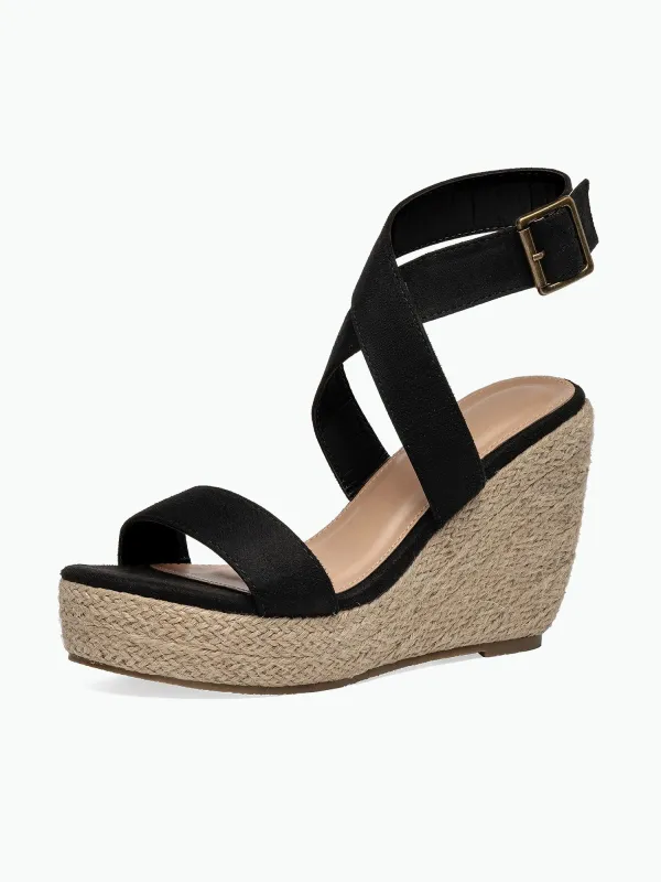 Open Toe Straps Espadrilles Platform Wedge Heel Sandals sold by Allegra K