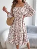 Floral Square Neck Long Sleeve Smocked A-Line Dress sold by Allegra K