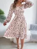 Floral Square Neck Long Sleeve Smocked A-Line Dress sold by Allegra K