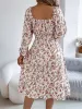 Floral Square Neck Long Sleeve Smocked A-Line Dress sold by Allegra K