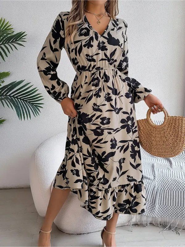 Casual Floral V Neck Long Sleeve Midi Dress sold by Allegra K