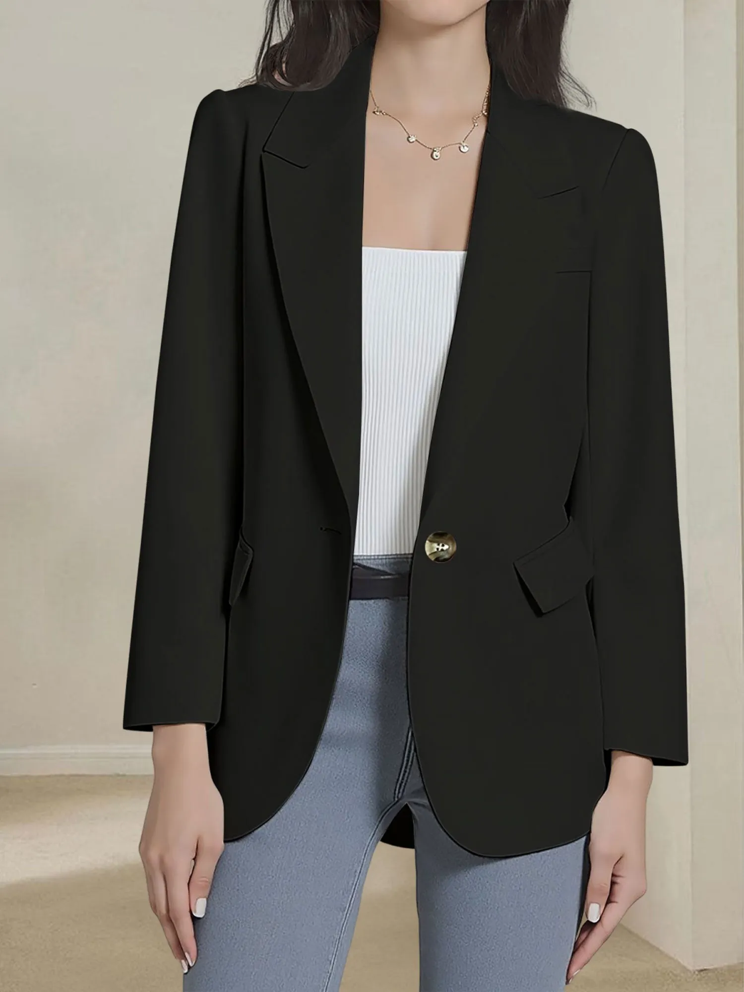 Notched Lapel Single Button Long Sleeves Blazer sold by Allegra K