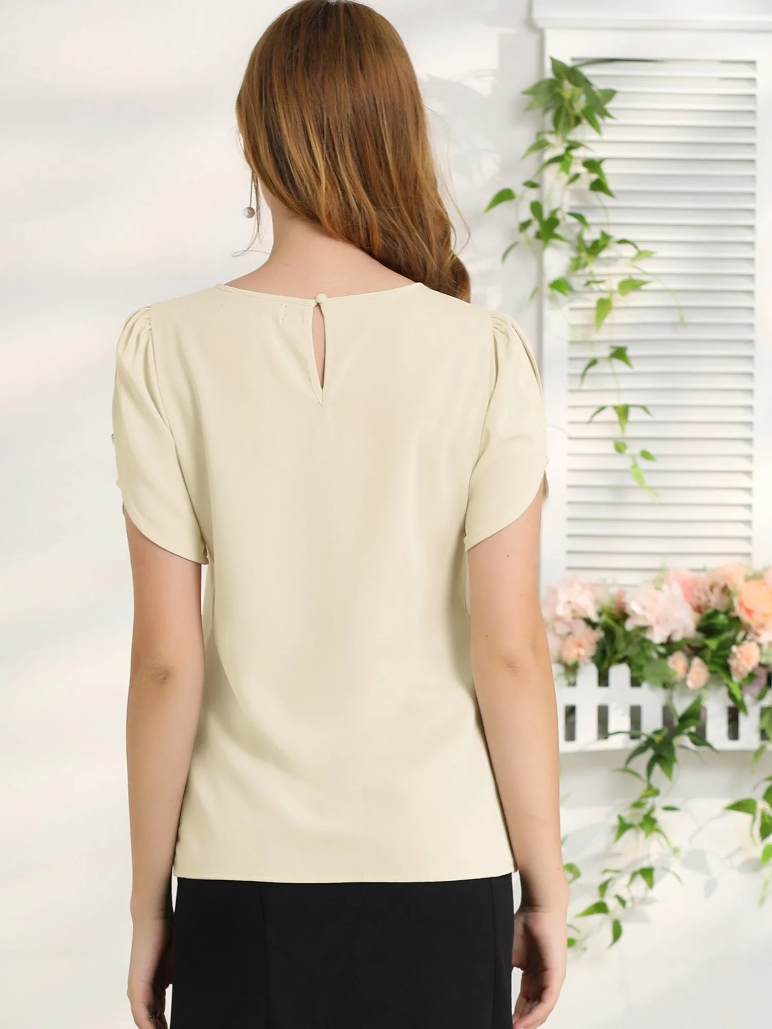 Cutout Round Neck Cap Sleeve Casual Top sold by Allegra K product image thumbnail 5