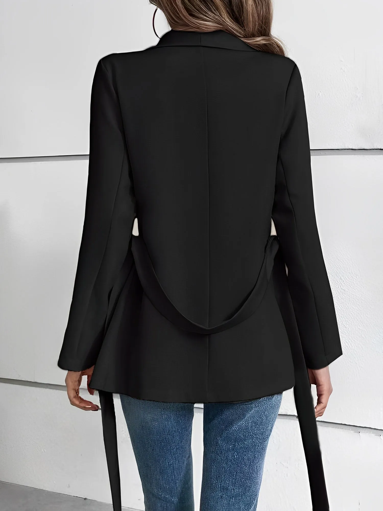 Shawl Collar Lace-Up Long Sleeve Peplum Jacket sold by Allegra K product image thumbnail 2