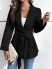 Shawl Collar Lace-Up Long Sleeve Peplum Jacket sold by Allegra K