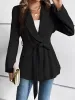 Shawl Collar Lace-Up Long Sleeve Peplum Jacket sold by Allegra K