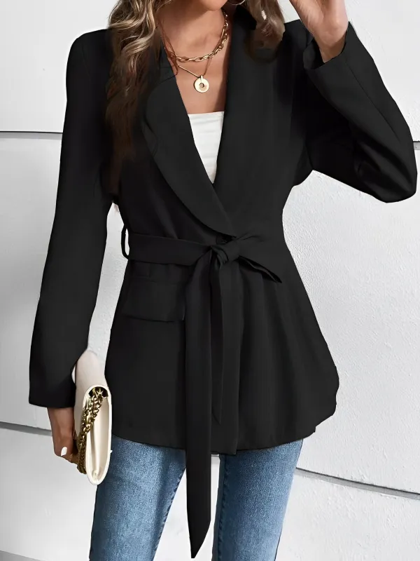Shawl Collar Lace-Up Long Sleeve Peplum Jacket sold by Allegra K