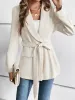 Shawl Collar Lace-Up Long Sleeve Peplum Jacket sold by Allegra K