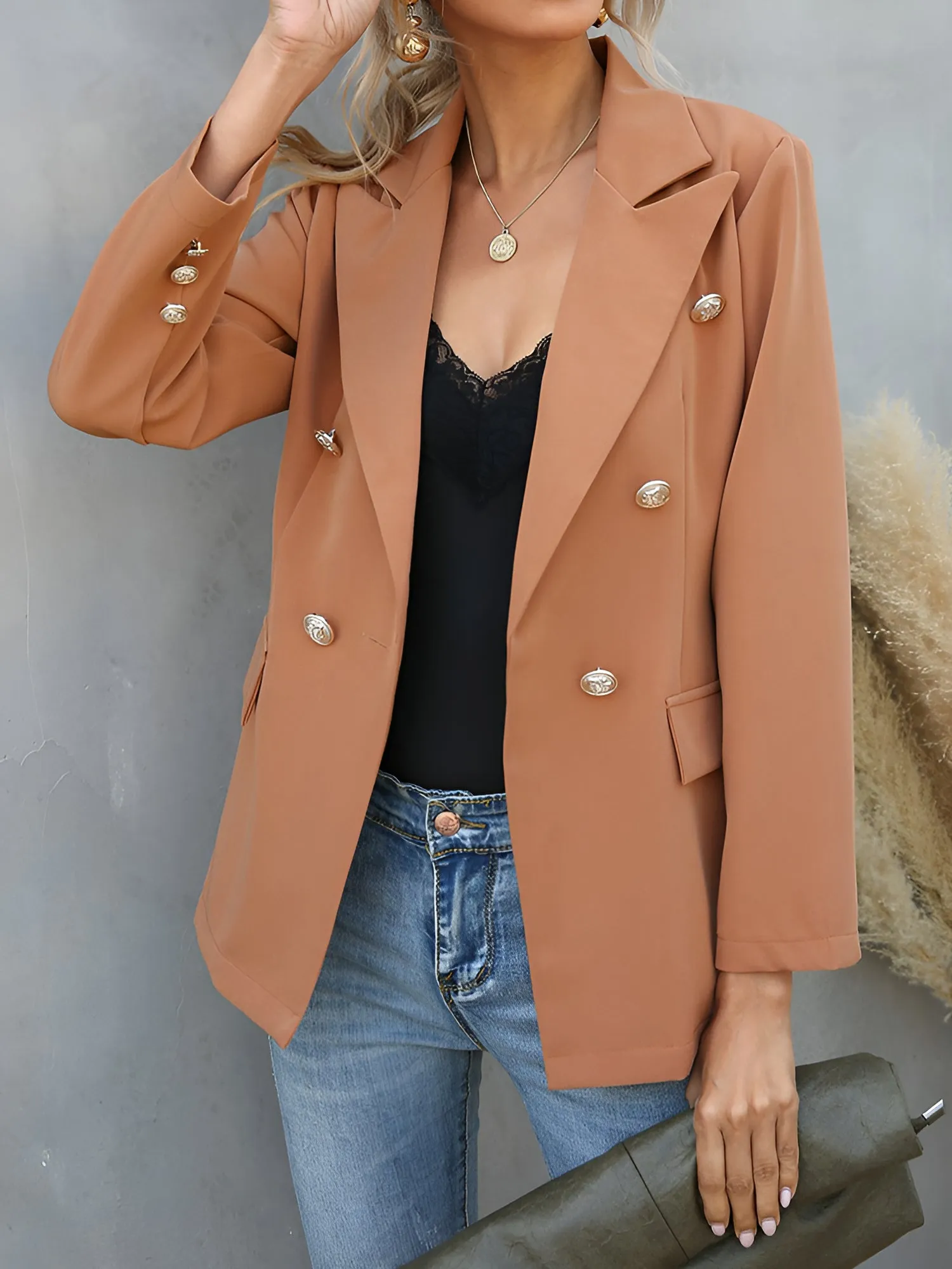 Notched Lapel Buttoned Long Sleeves Blazer sold by Allegra K product image thumbnail 4