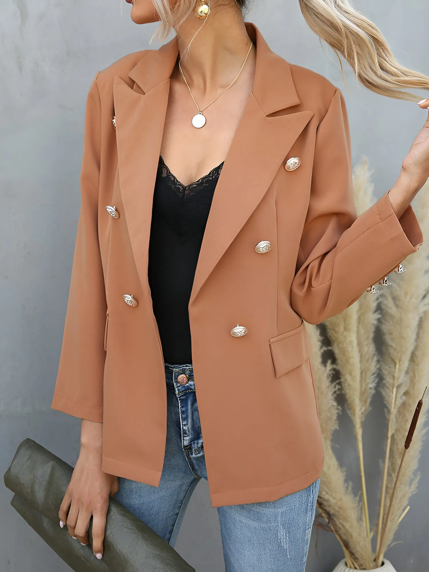 Notched Lapel Buttoned Long Sleeves Blazer sold by Allegra K product image thumbnail 3