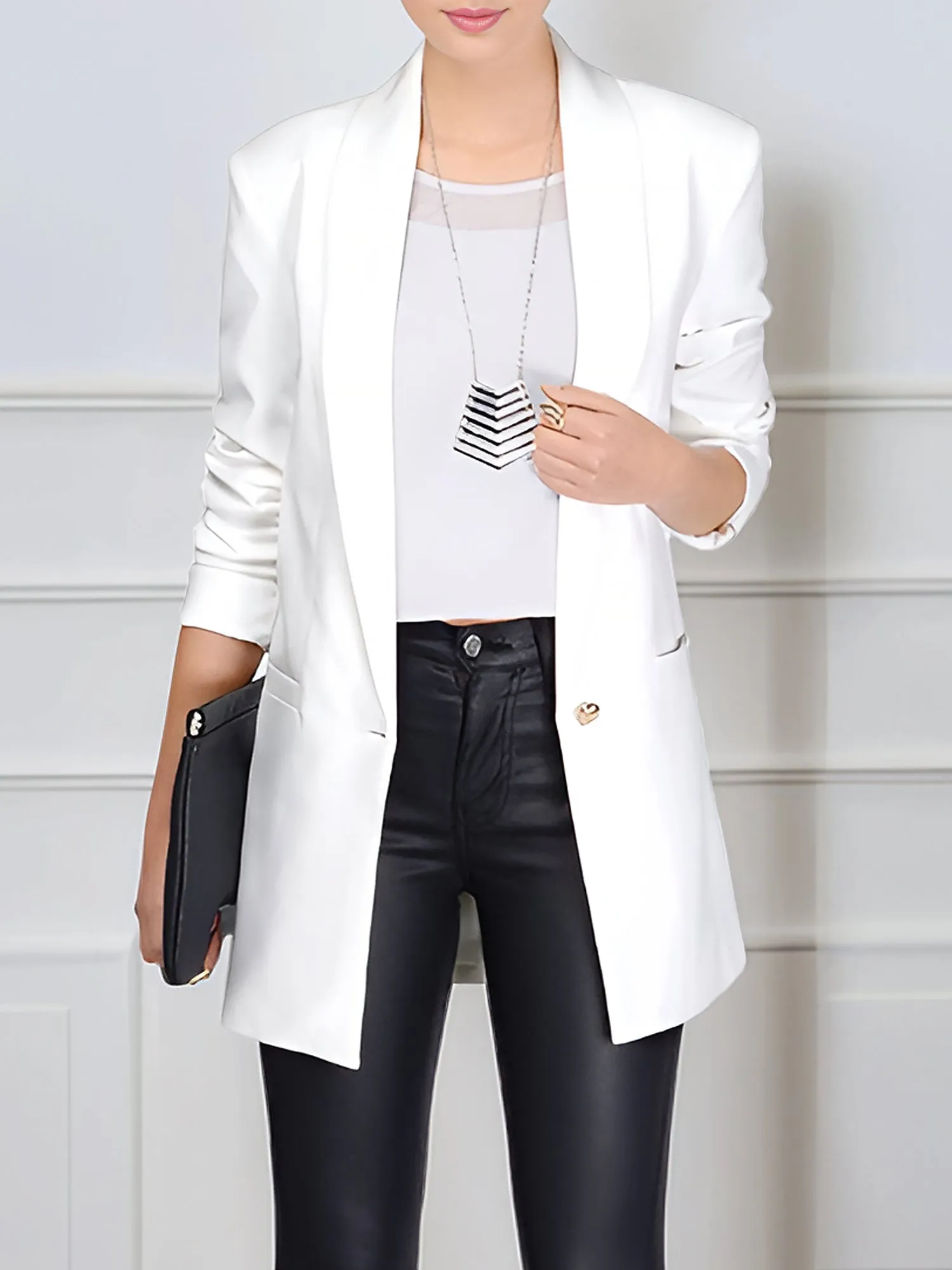 Shawl Collar One Button Mid Length Blazer sold by Allegra K