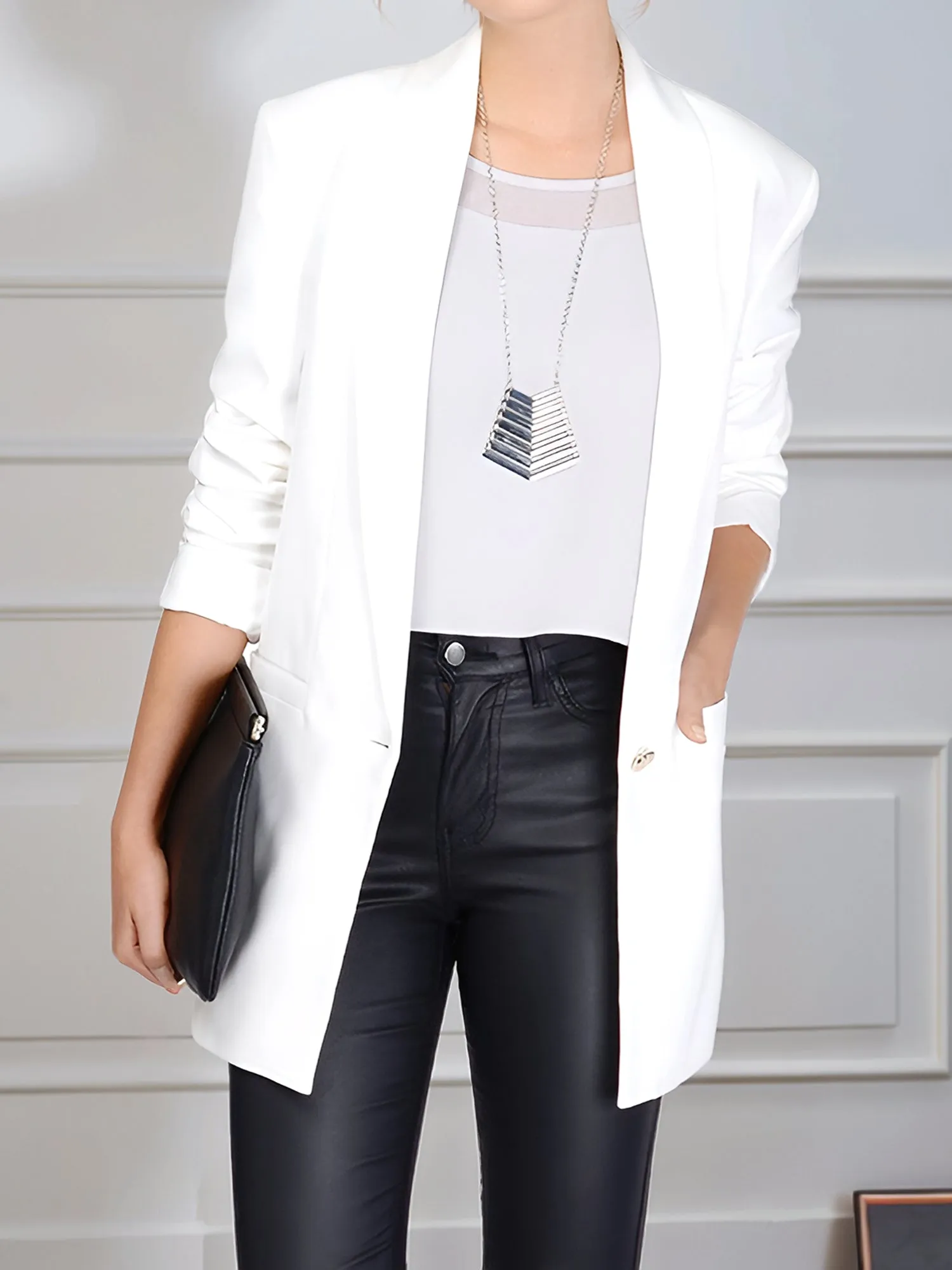 Shawl Collar One Button Mid Length Blazer sold by Allegra K product image thumbnail 4