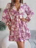 Floral Lace-Up V Neck Smocked Ruffled A-Line Dress sold by Allegra K
