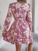 Floral Lace-Up V Neck Smocked Ruffled A-Line Dress sold by Allegra K