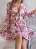 Floral Lace-Up V Neck Smocked Ruffled A-Line Dress sold by Allegra K