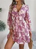 Floral Lace-Up V Neck Smocked Ruffled A-Line Dress sold by Allegra K