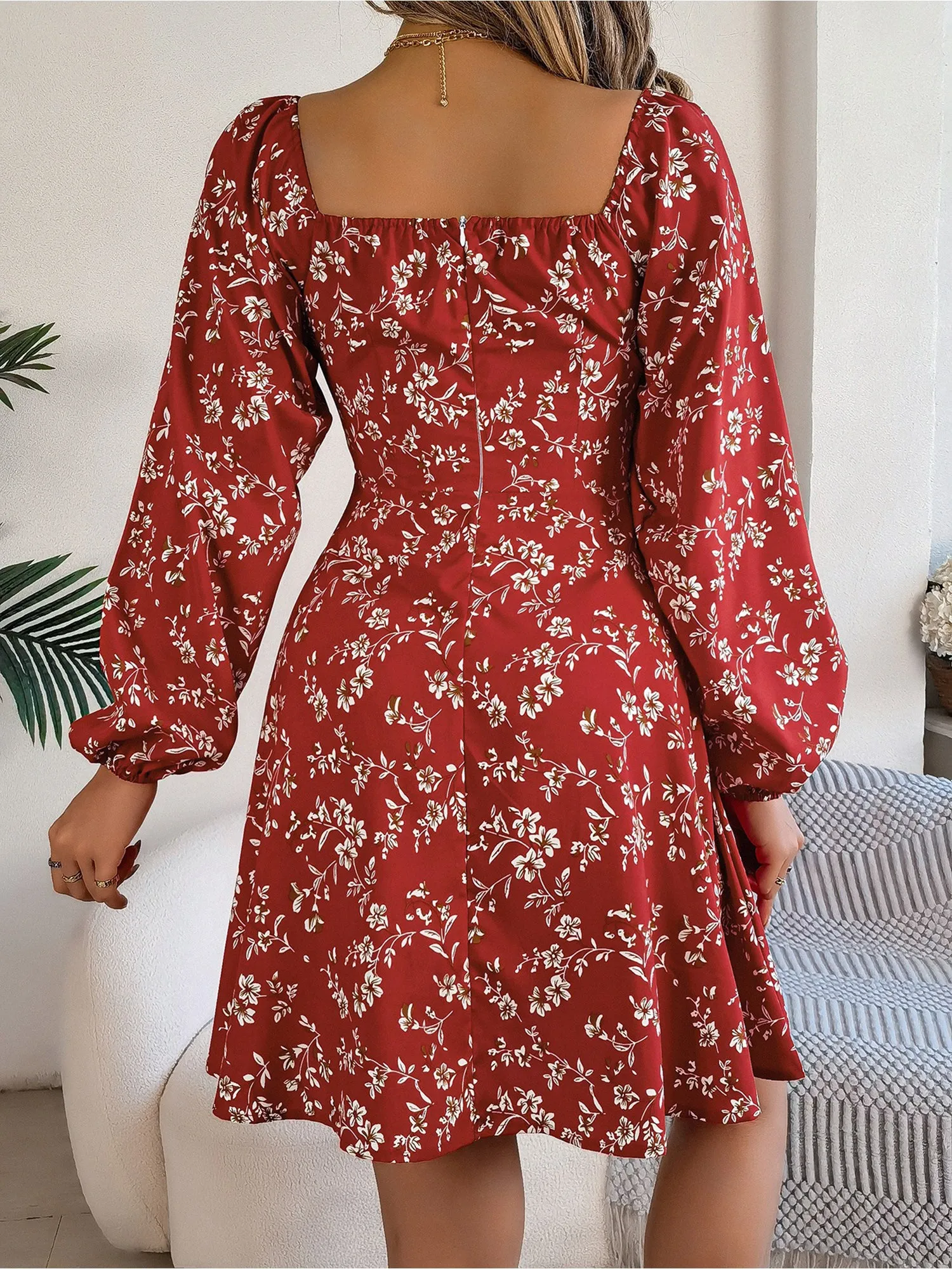 Casual Square Neck Floral Long Sleeve A-Line Dress sold by Allegra K product image thumbnail 2