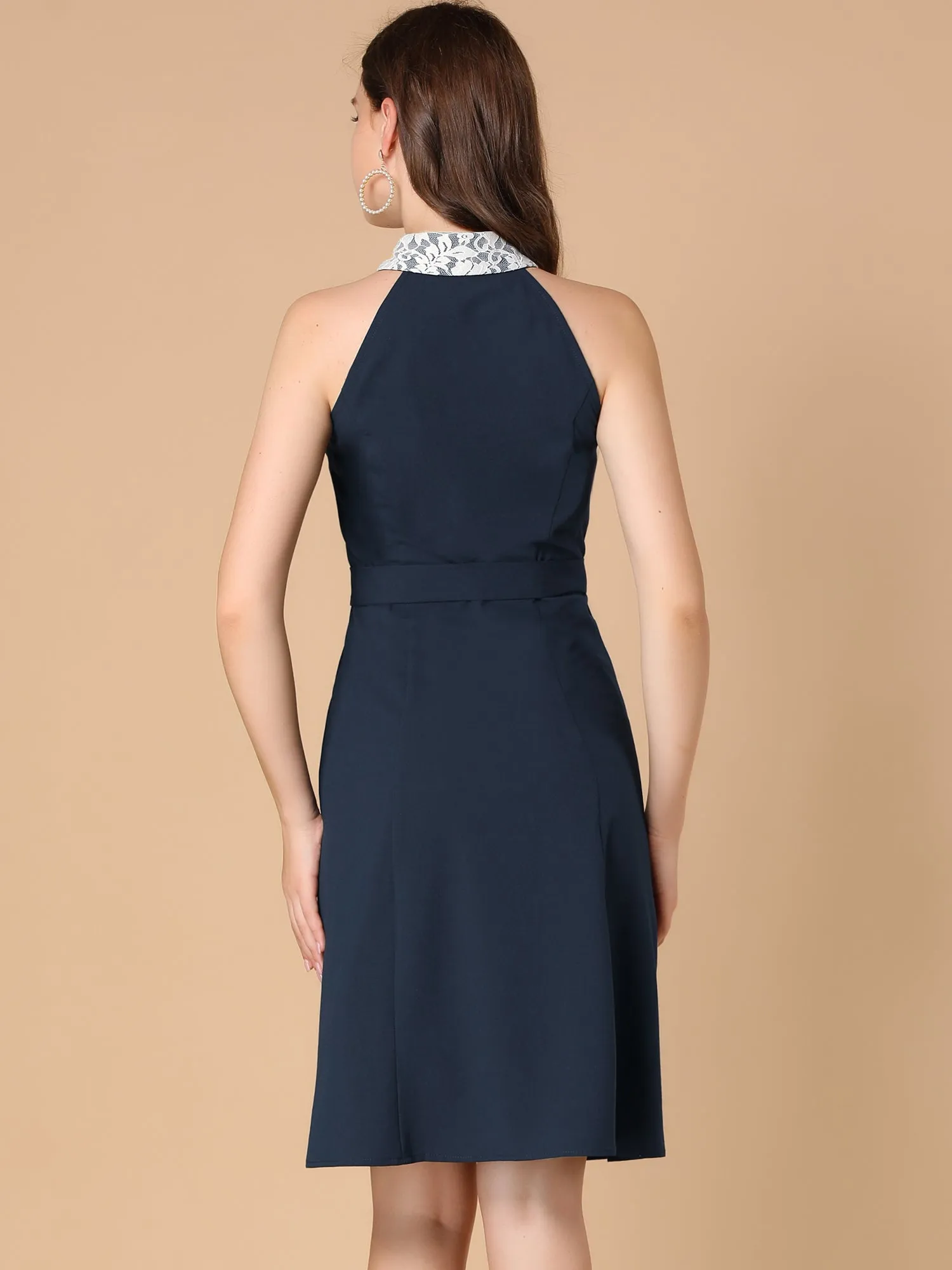 Retro Point Collar Lace Panel Button Down Sleeveless Shirt Dress sold by Allegra K product image thumbnail 3