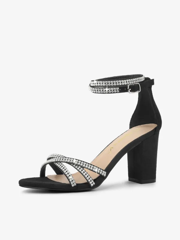 Rhinestones Strappy Chunky Heel Sandals sold by Allegra K