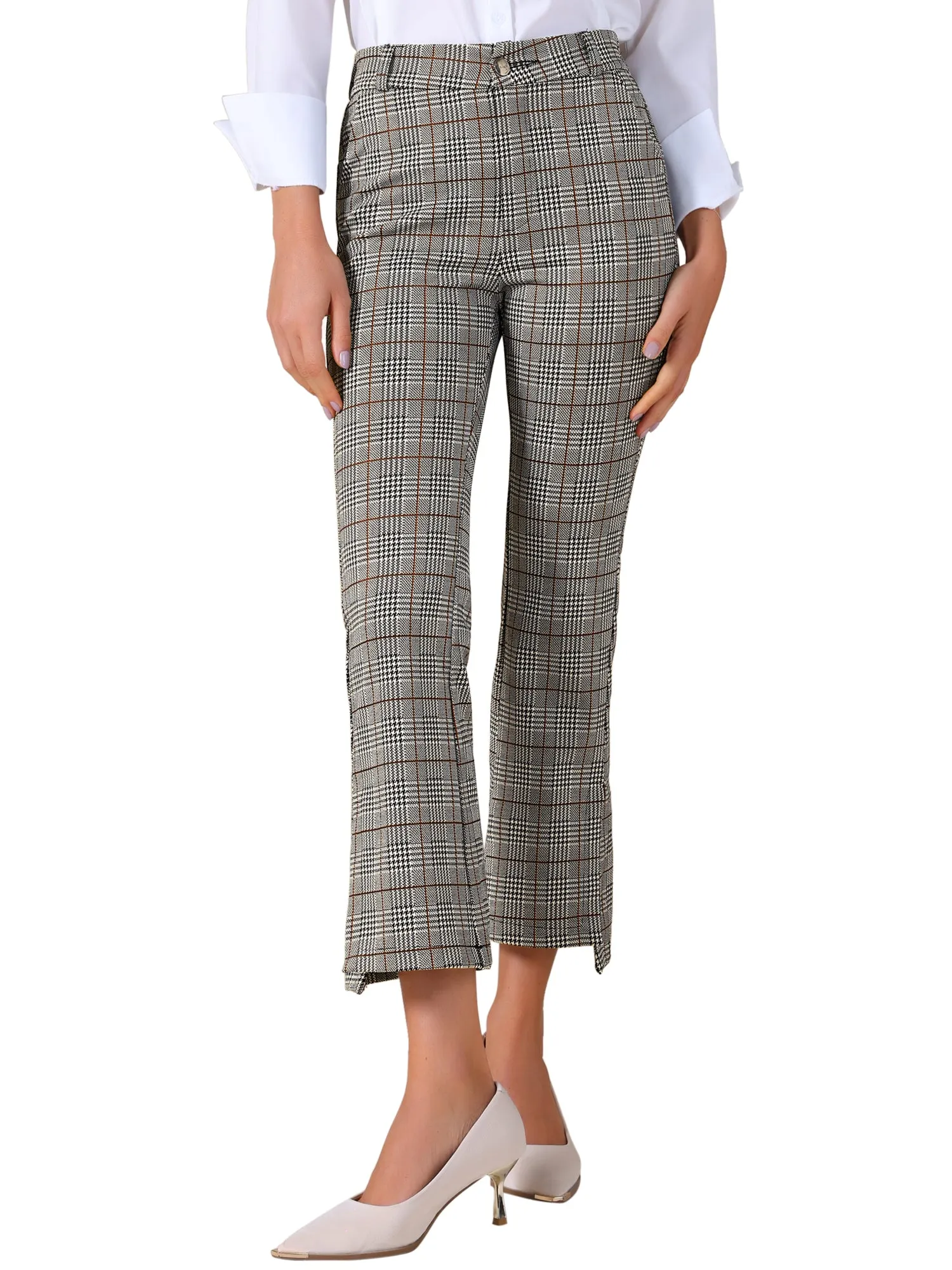 Women's Plaid High Waist Side Slit Cropped Suit Pants sold by Allegra K product image thumbnail 4