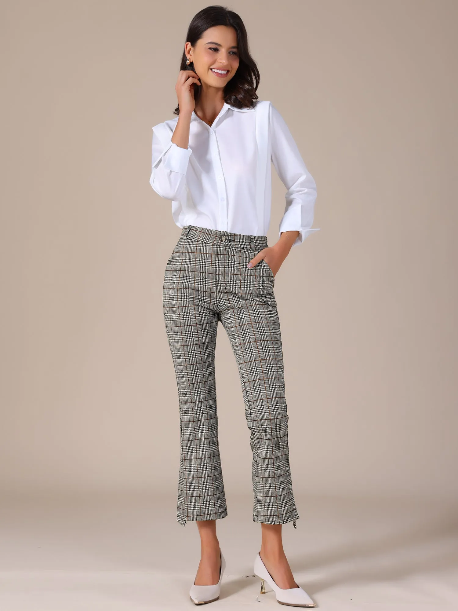 Women's Plaid High Waist Side Slit Cropped Suit Pants sold by Allegra K product image thumbnail 3