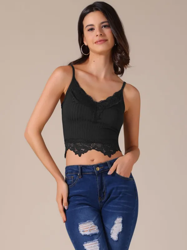 V Neck Sleeveless Lace Trim Y2K Cropped Tank Top sold by Allegra K