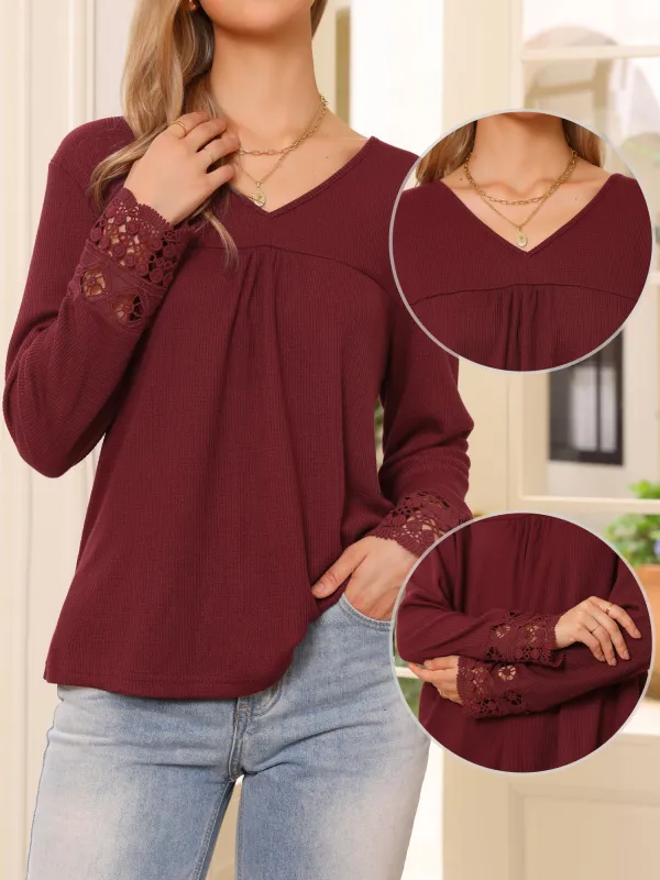 Loose Fit Casual Long Sleeve V Neck Blouse sold by Allegra K