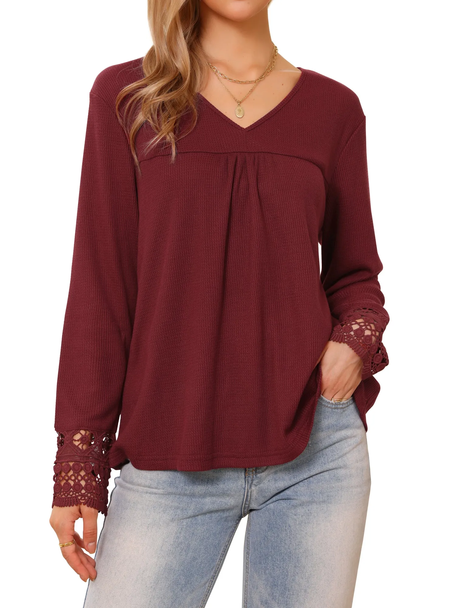 Loose Fit Casual Long Sleeve V Neck Blouse sold by Allegra K product image thumbnail 4