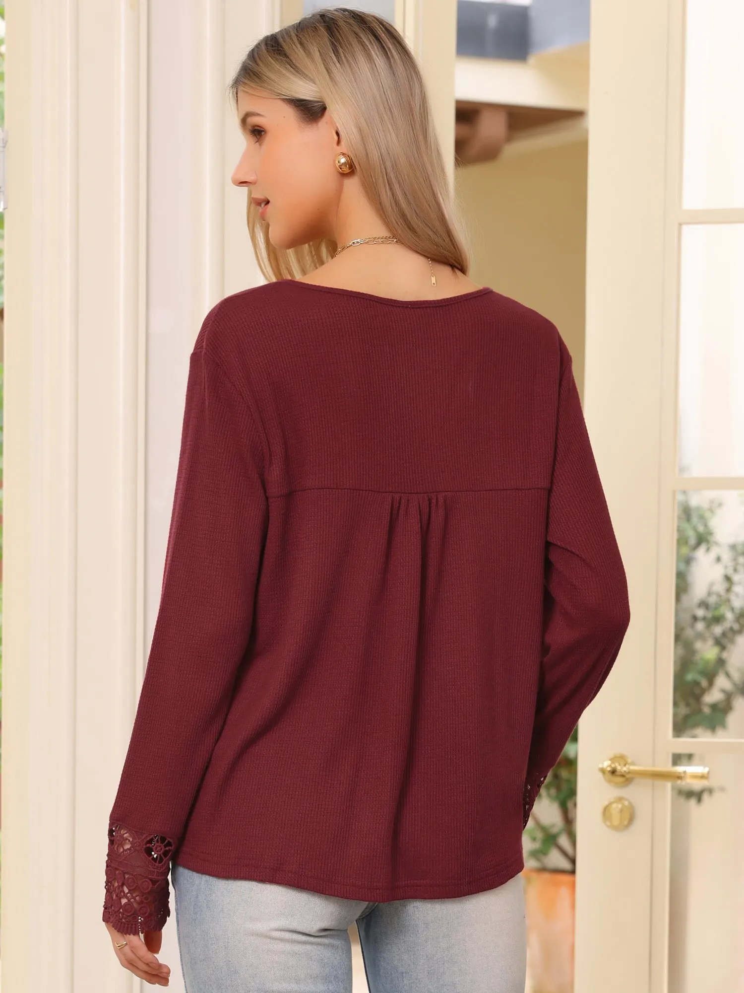 Loose Fit Casual Long Sleeve V Neck Blouse sold by Allegra K product image thumbnail 2