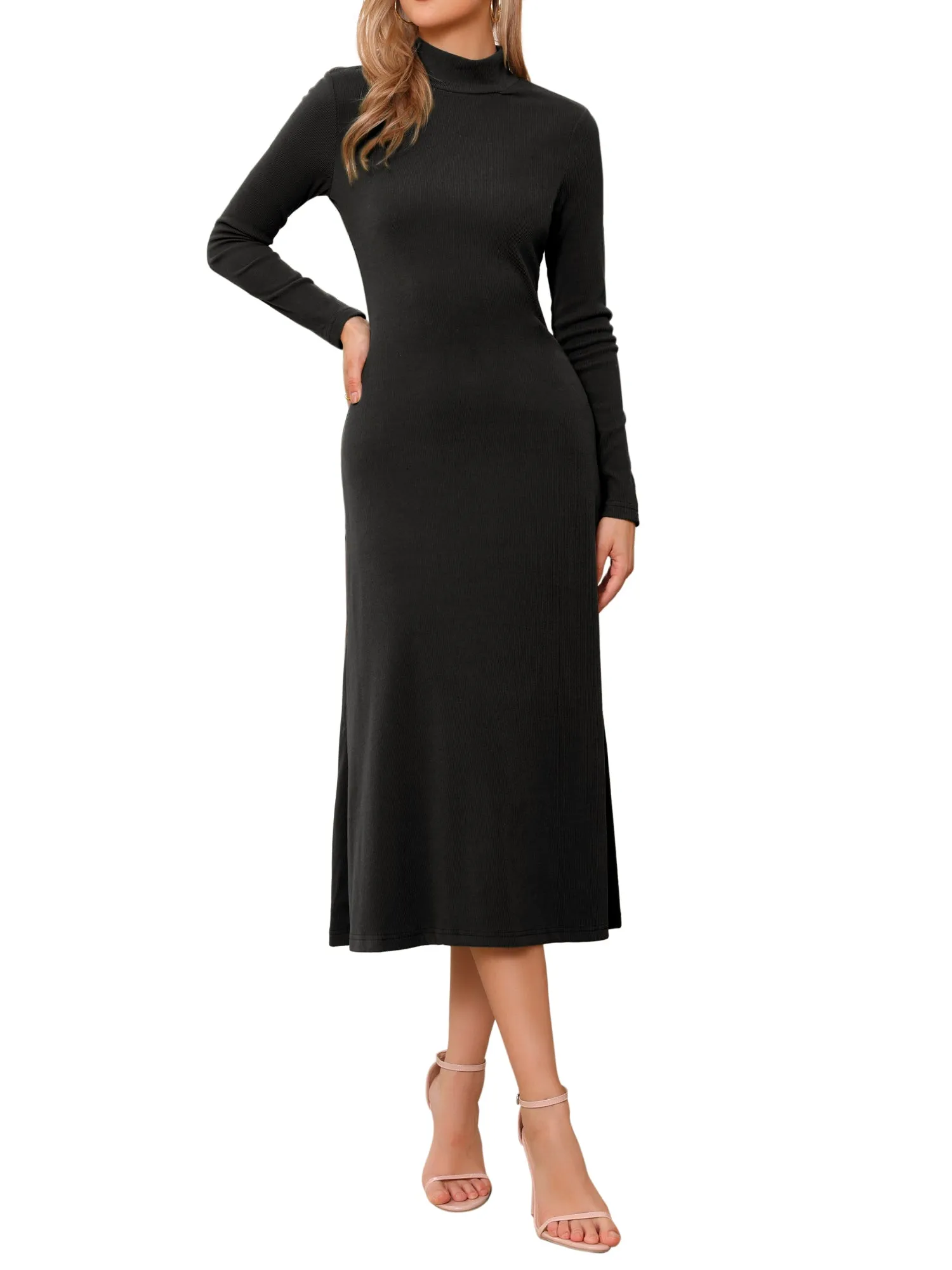 Turtleneck Long Sleeve Stretch Ribbed Knit Sweater Dress sold by Allegra K product image thumbnail 4