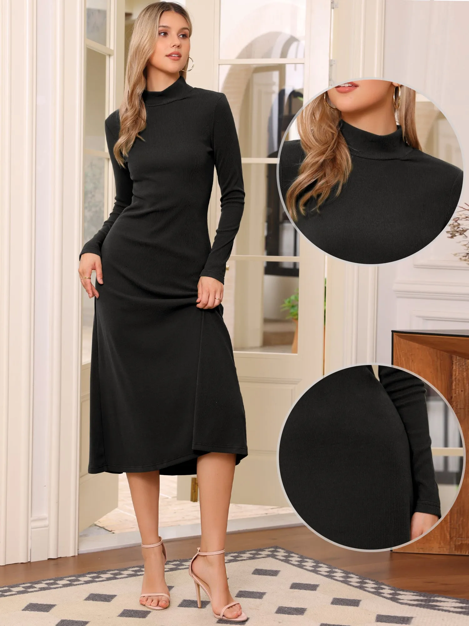 Turtleneck Long Sleeve Stretch Ribbed Knit Sweater Dress sold by Allegra K