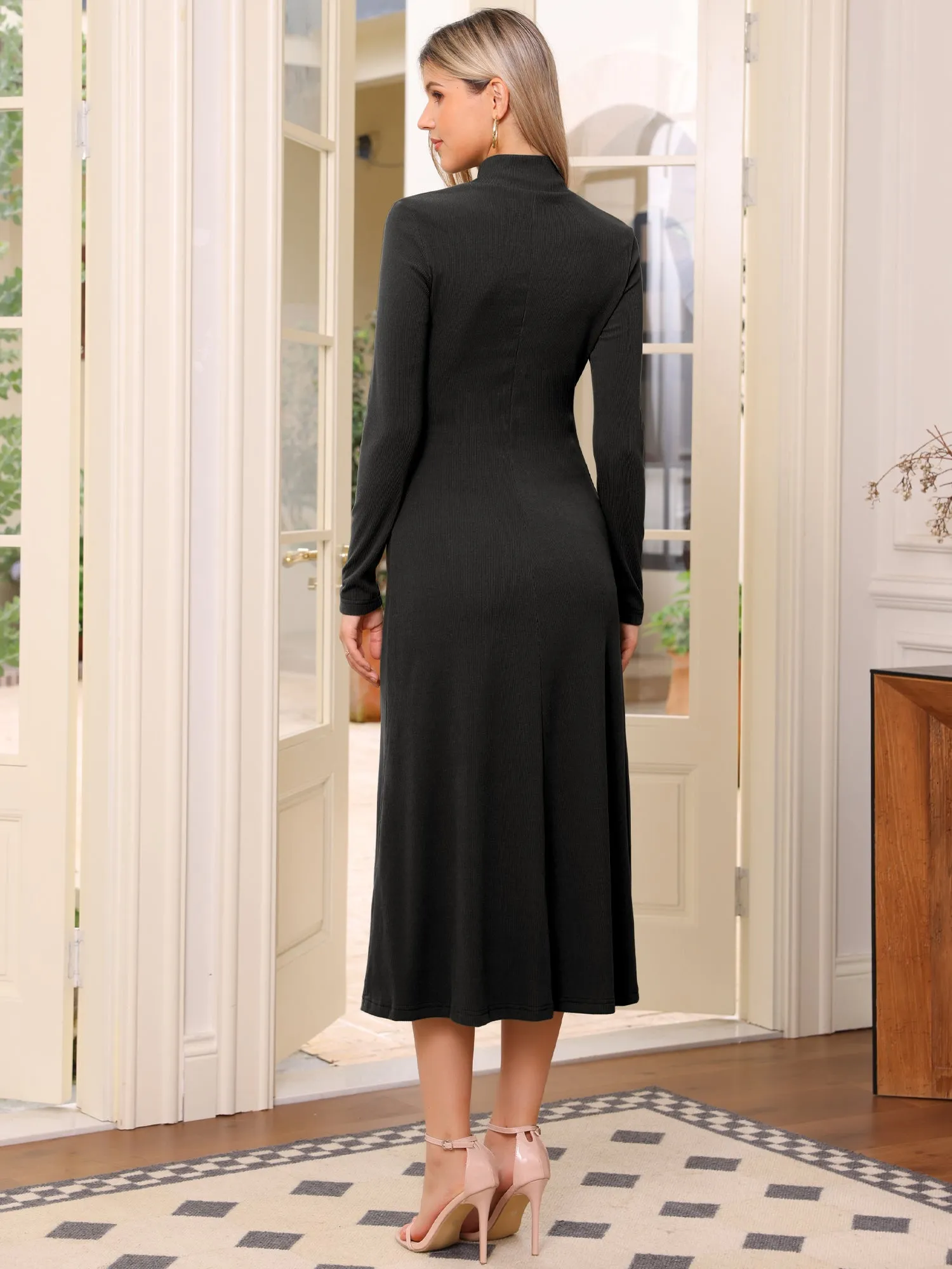 Turtleneck Long Sleeve Stretch Ribbed Knit Sweater Dress sold by Allegra K product image thumbnail 2