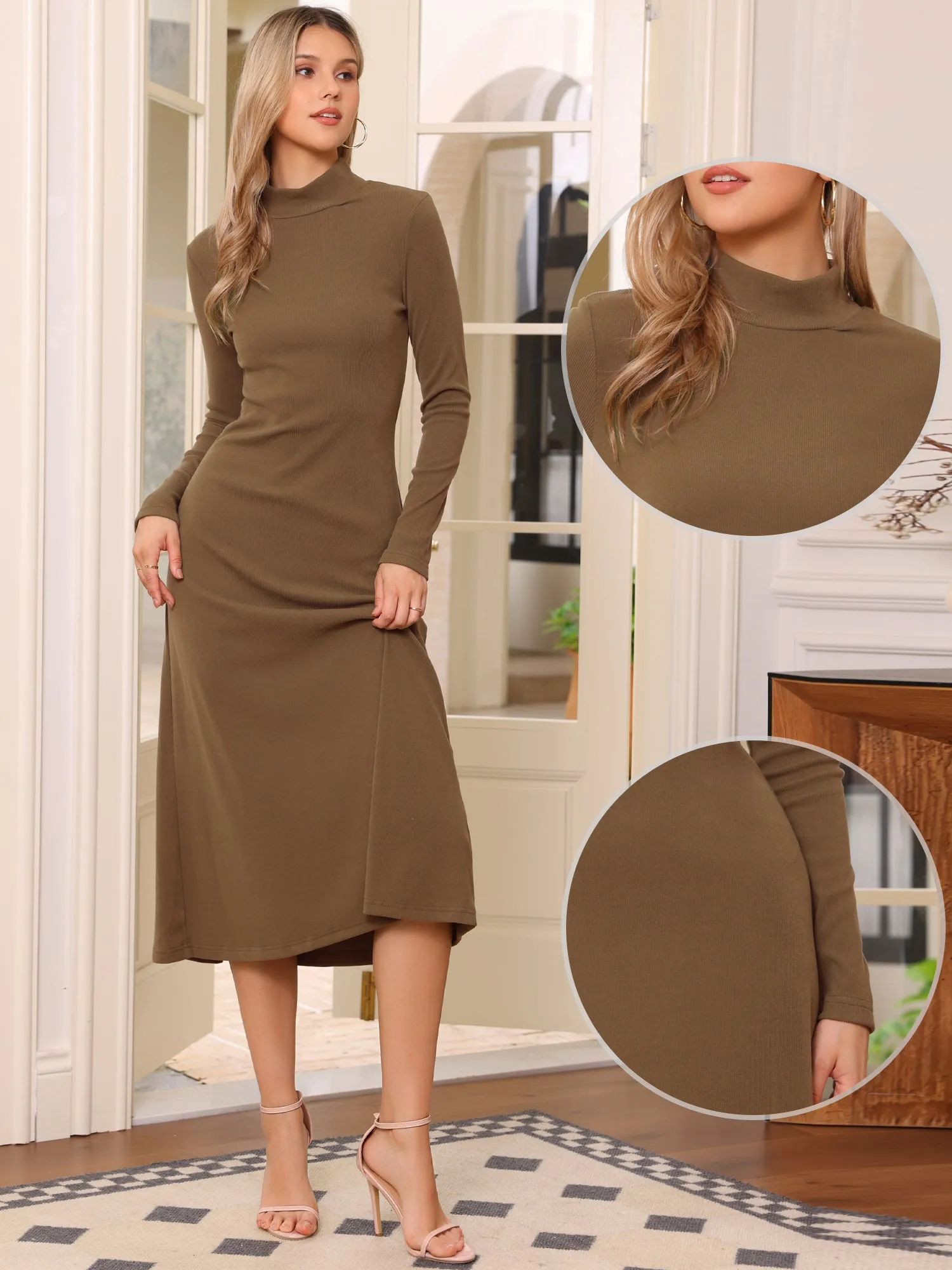Turtleneck Long Sleeve Stretch Ribbed Knit Sweater Dress sold by Allegra K product image thumbnail 5