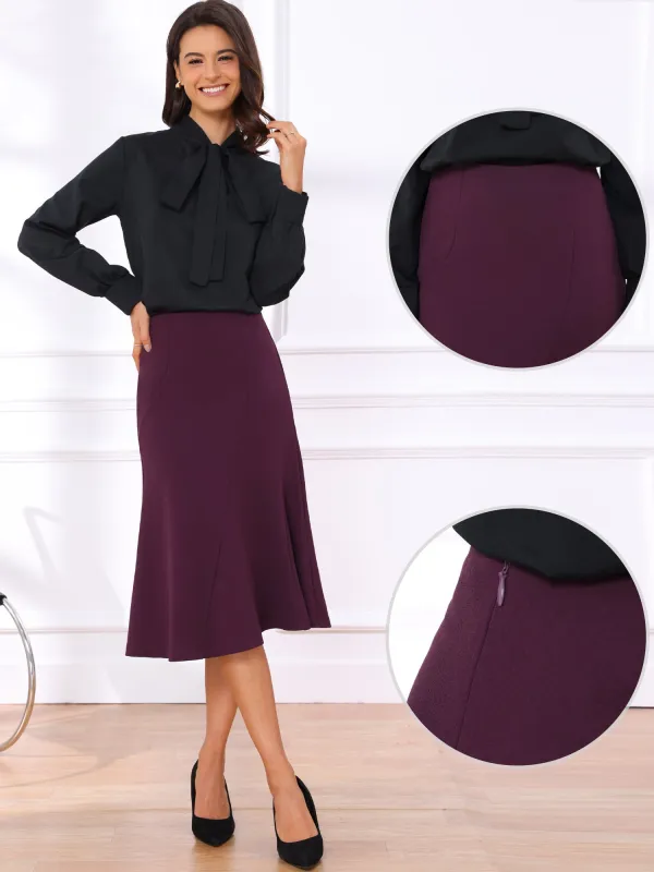 Solid Color Business Casual Midi High Waisted Flared Skirt sold by Allegra K