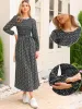 Floral Smocked Long Puff Sleeve A-Line Maxi Dress sold by Allegra K