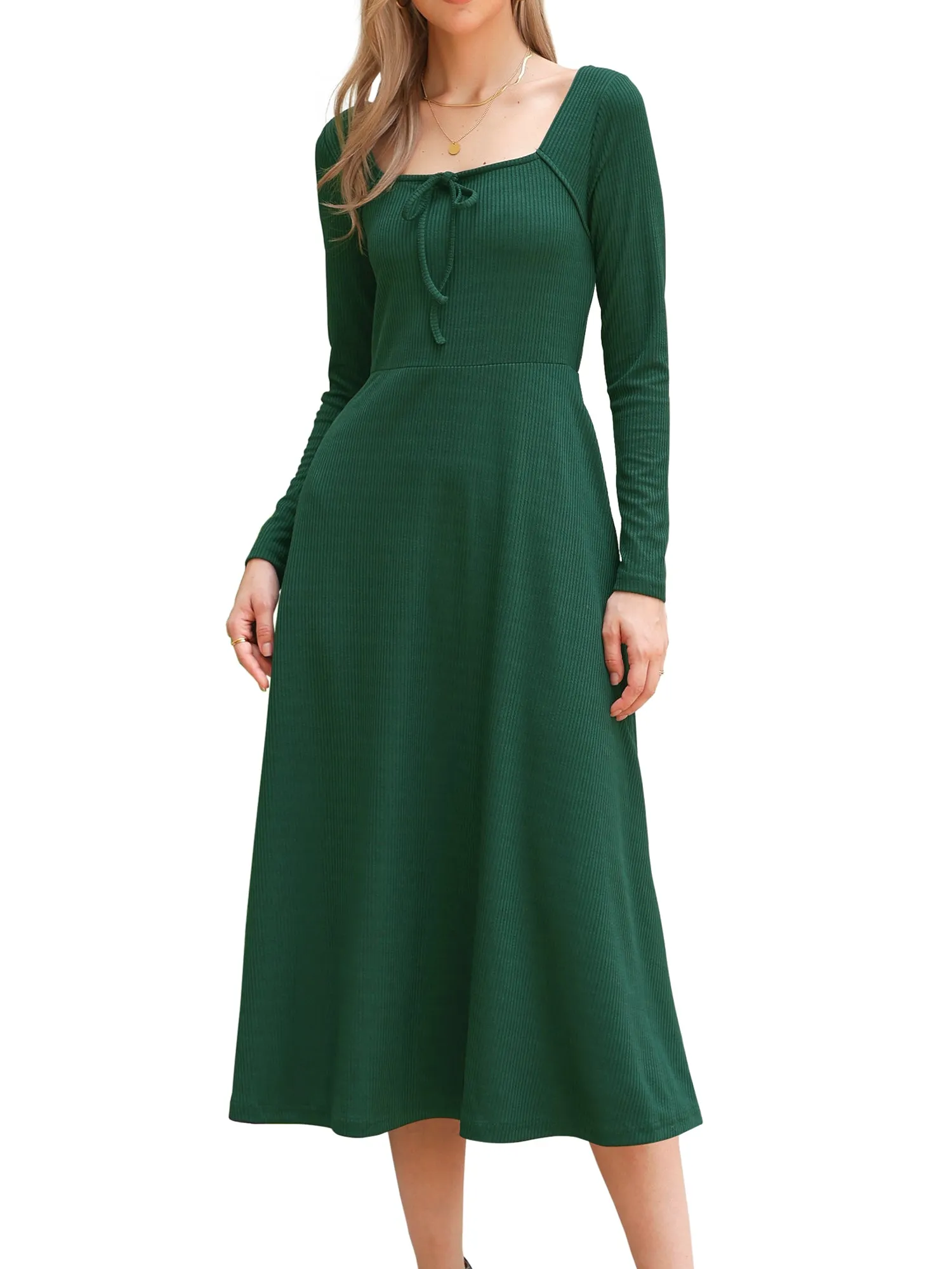 Square Neck Long Sleeve A-Line Pocket Knitted Dress sold by Allegra K product image thumbnail 4