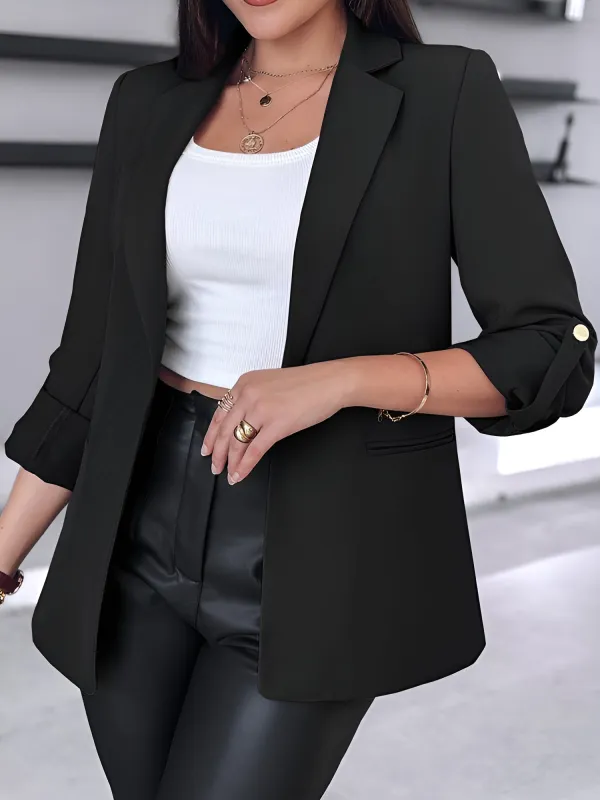 Notched Lapel Solid Color Rolled Sleeves Blazer sold by Allegra K