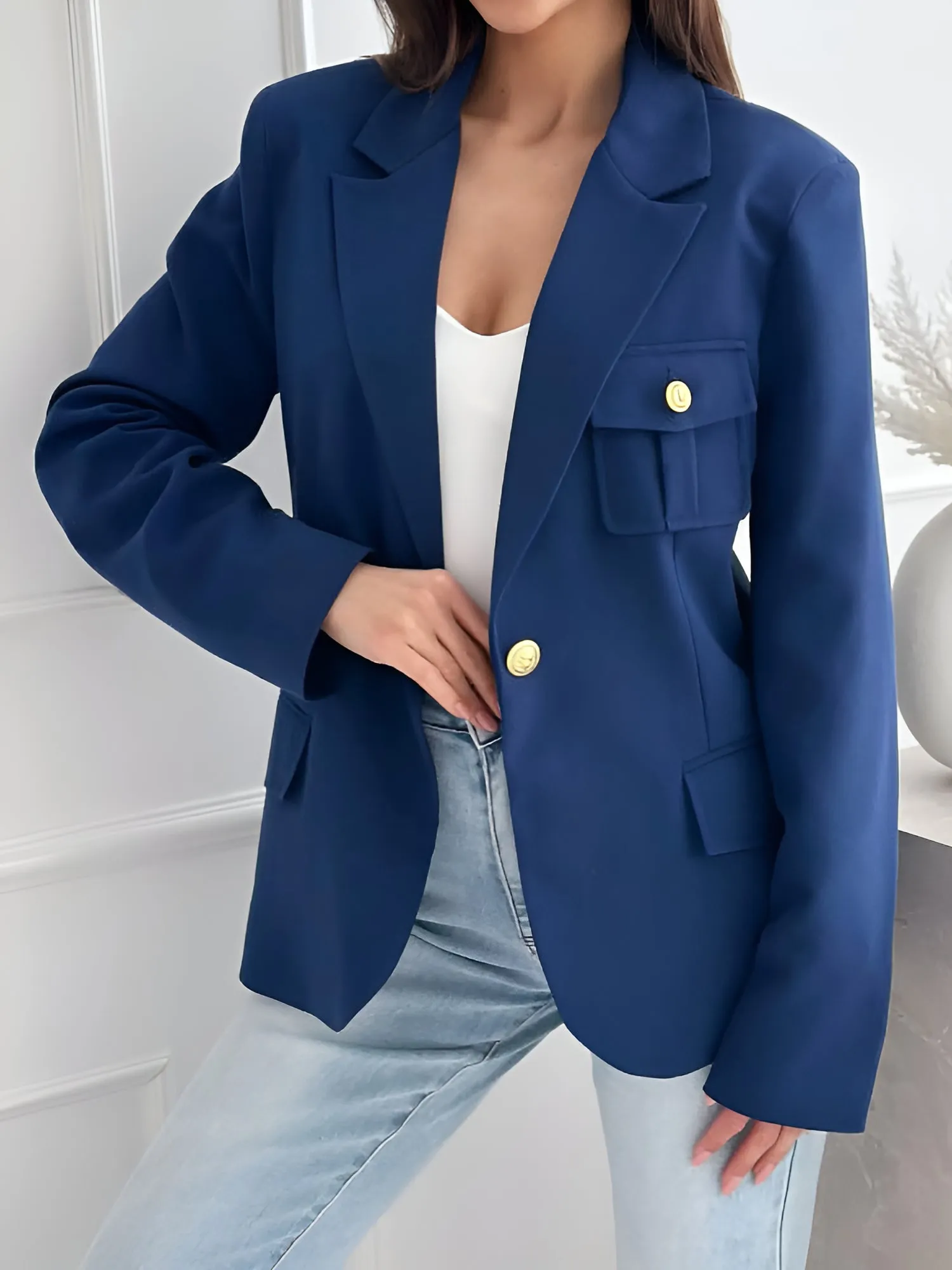 Solid Color Double Breasted Long Sleeves Blazer sold by Allegra K
