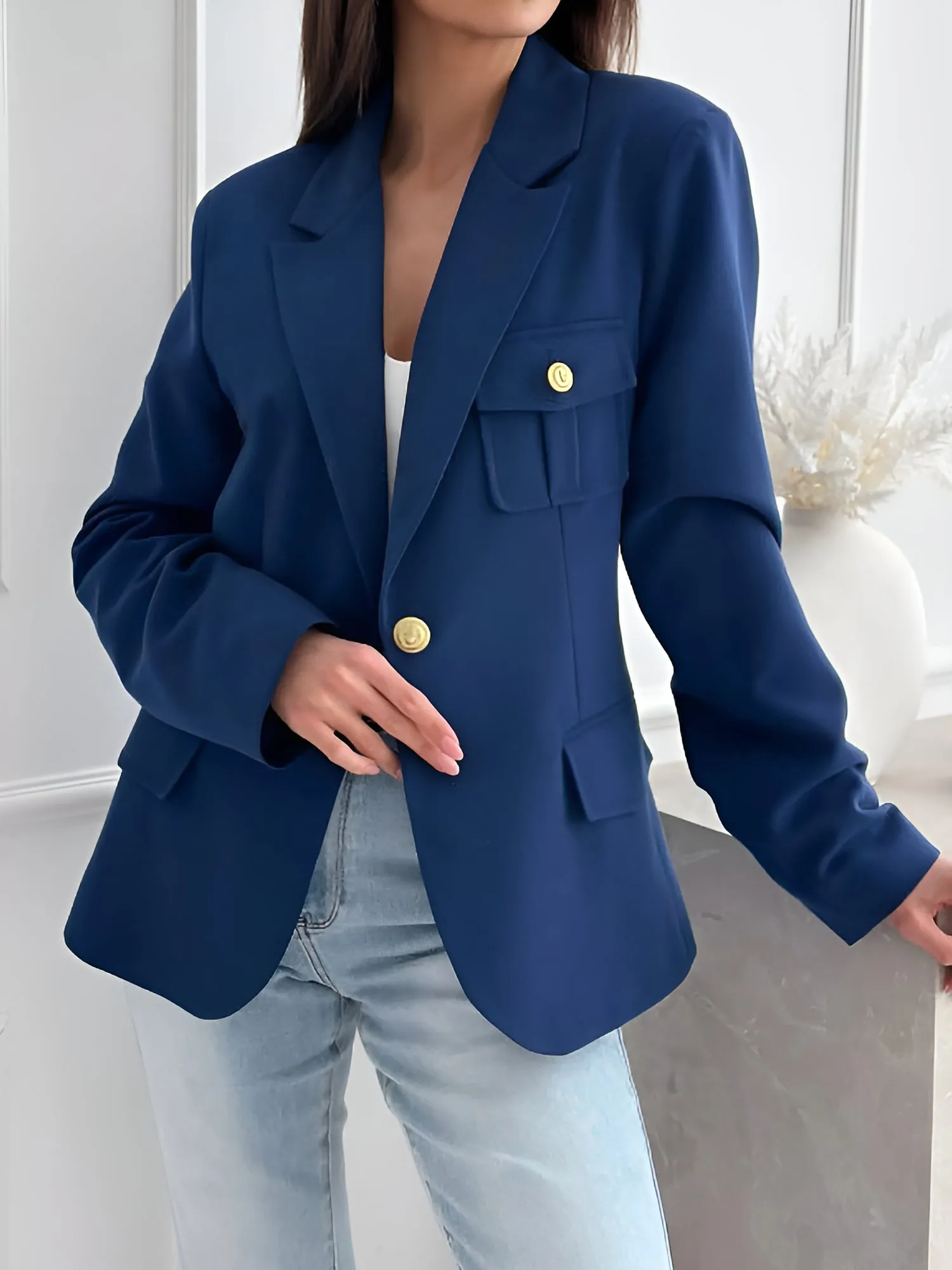 Solid Color Double Breasted Long Sleeves Blazer sold by Allegra K product image thumbnail 2