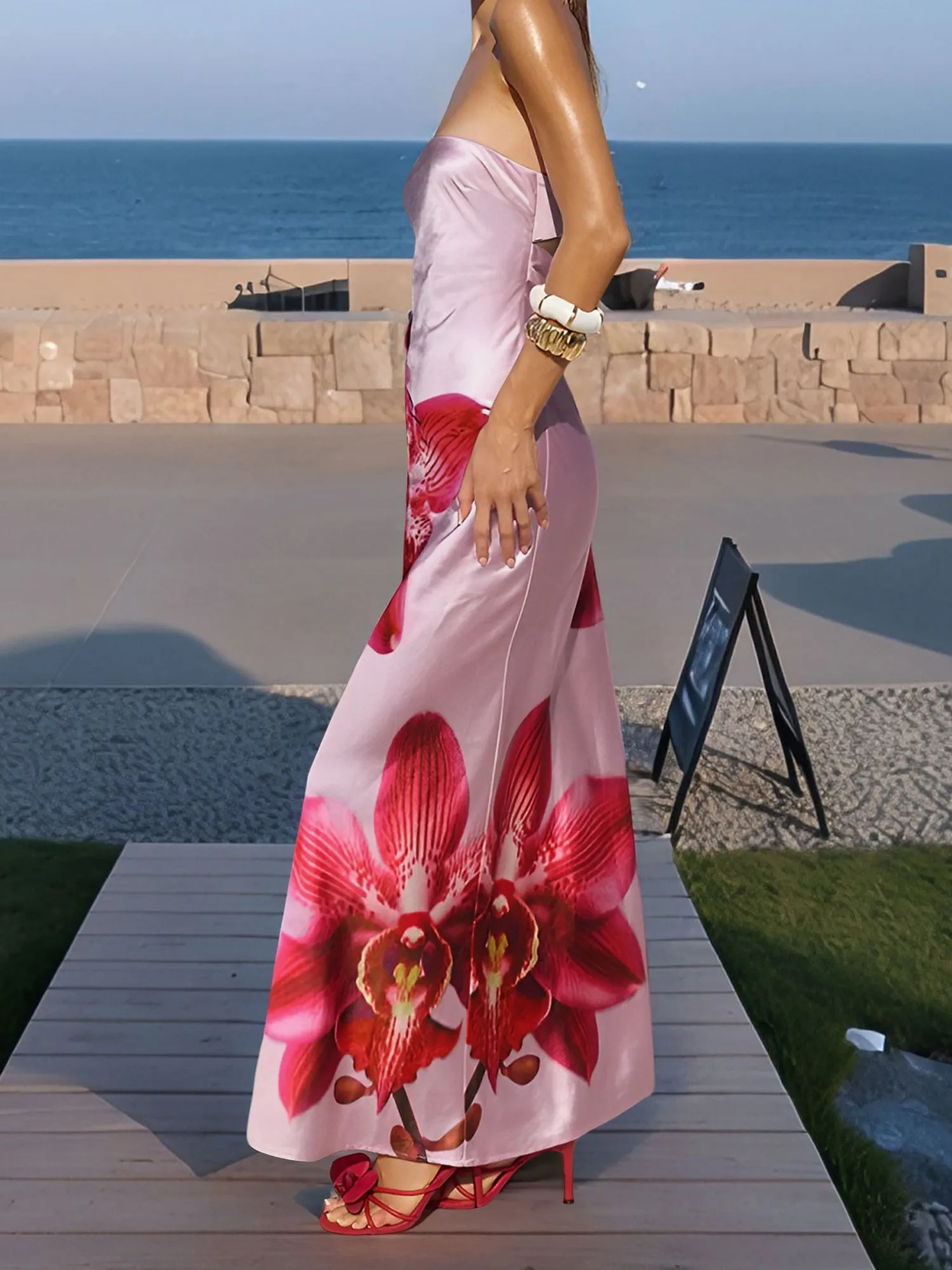 Backless Strapless Floral Print Maxi Dress sold by Allegra K product image thumbnail 3