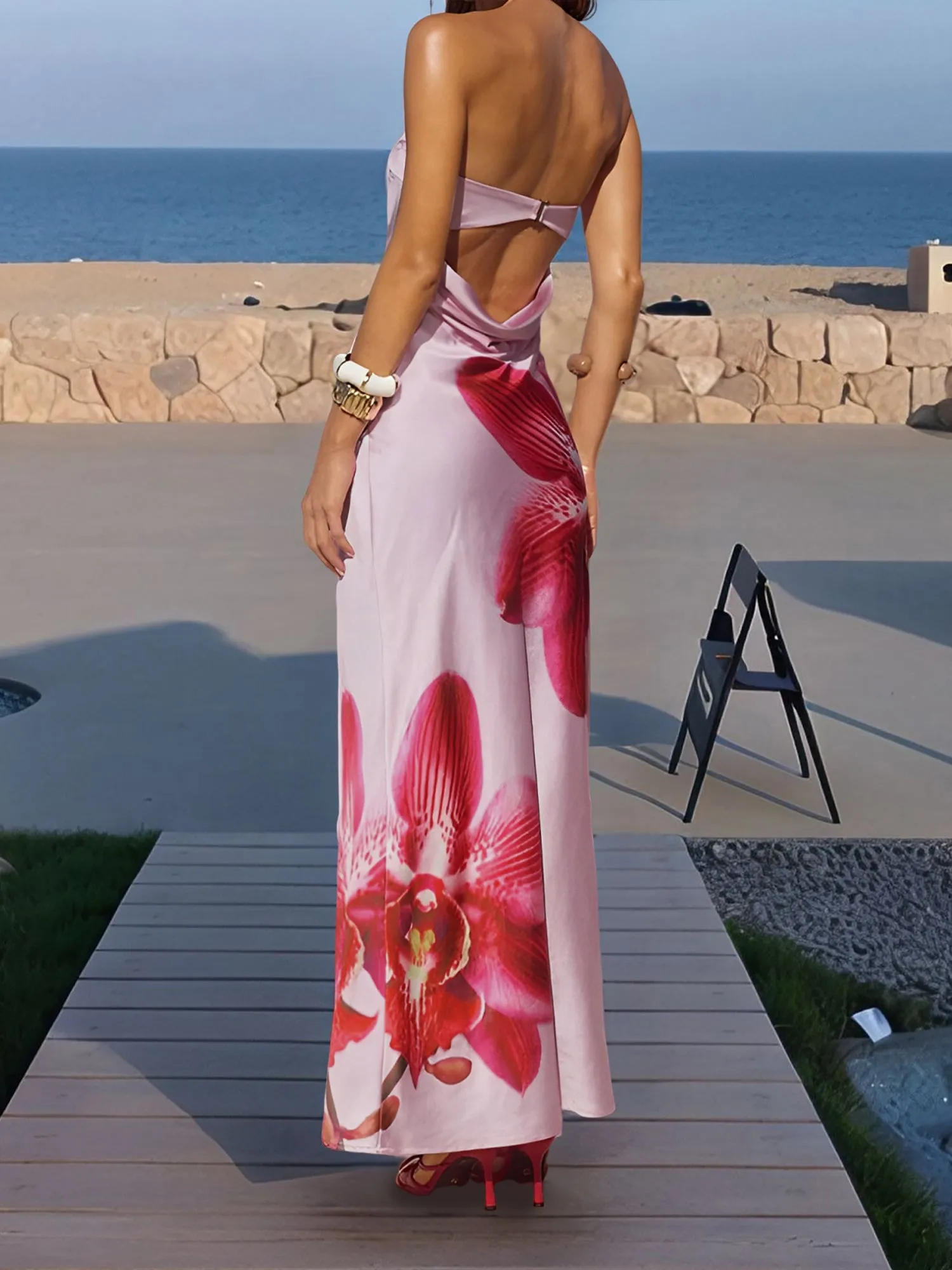 Backless Strapless Floral Print Maxi Dress sold by Allegra K product image thumbnail 2