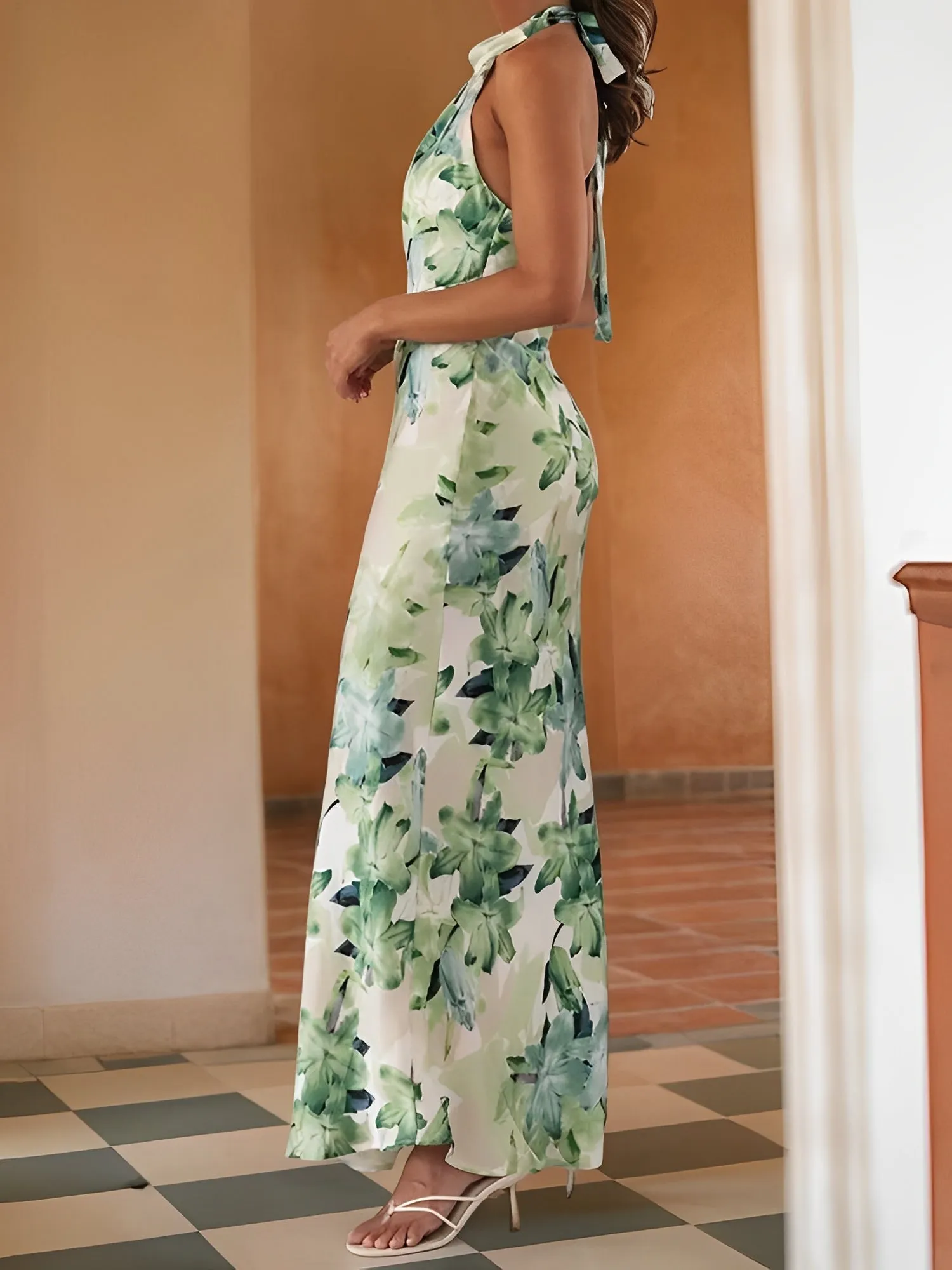 Halter Neck Sleeveless Backless Floral Maxi Dress sold by Allegra K product image thumbnail 3