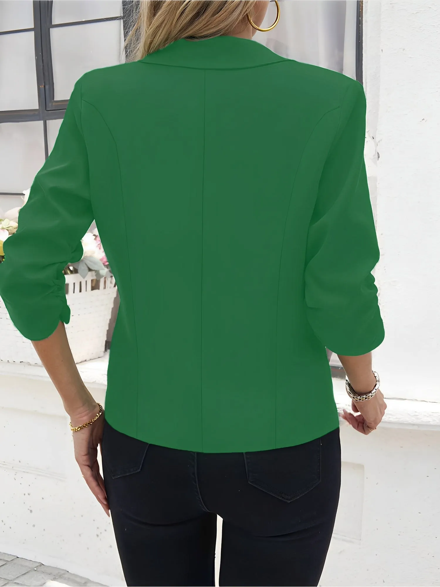 Notched Lapel Ruched 3/4 Sleeves Solid Color Blazer sold by Allegra K product image thumbnail 2