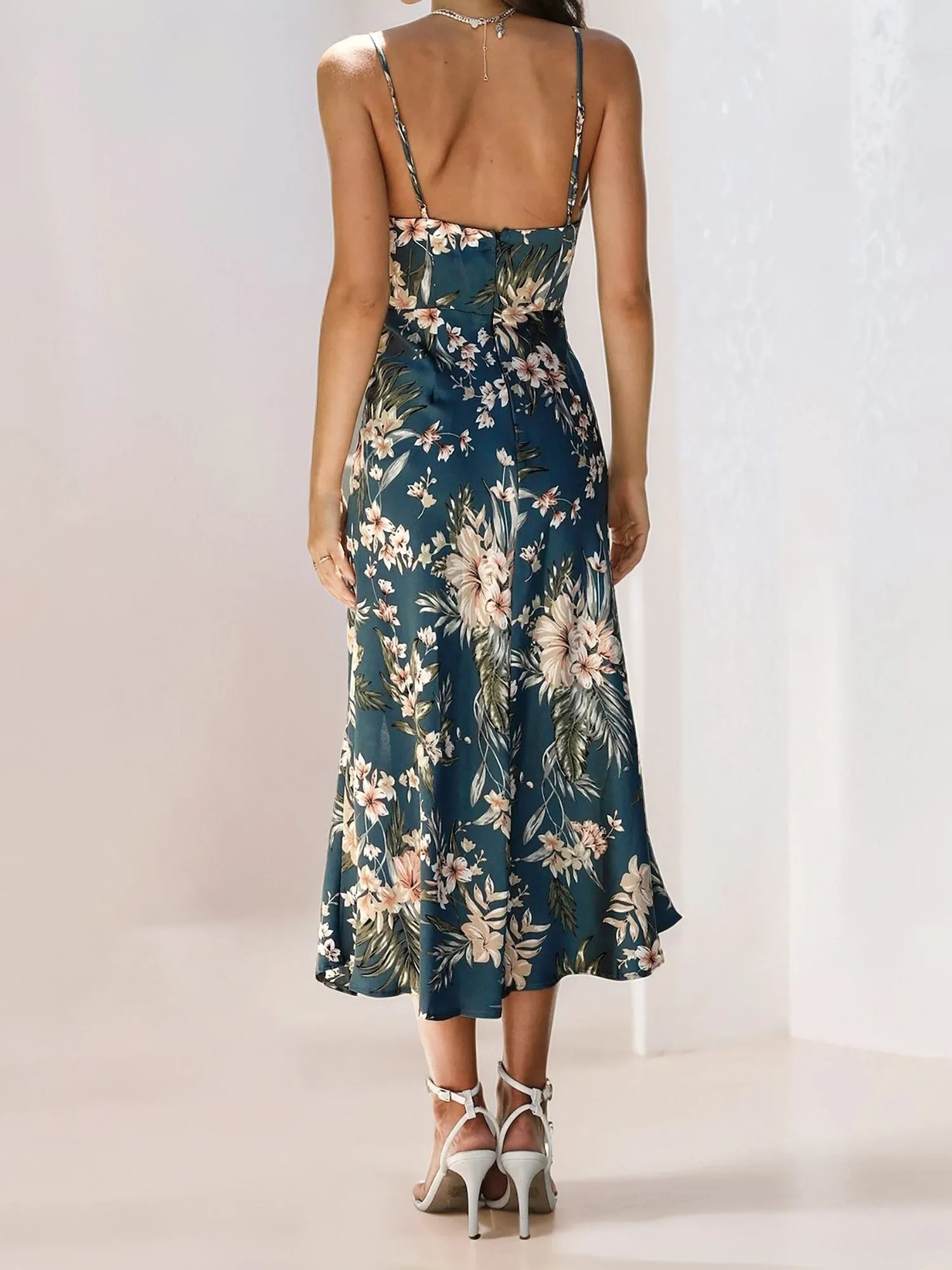 Floral Spaghetti Strap Backless Slit Midi Dress sold by Allegra K product image thumbnail 2